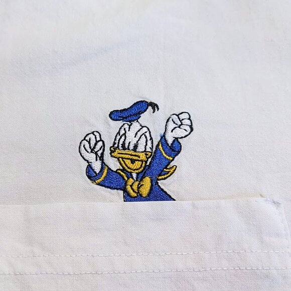 Vtg DISNEY MICKEY UNLIMITED Grumpy Donald White SS Button-Down Shirt Size L - Picture 2 of 5